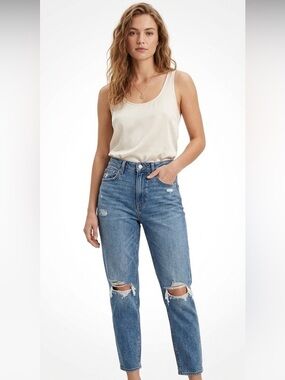 American Eagle Outfitters Distressed Medium Blue Mom Jeans Size 0 Cotton